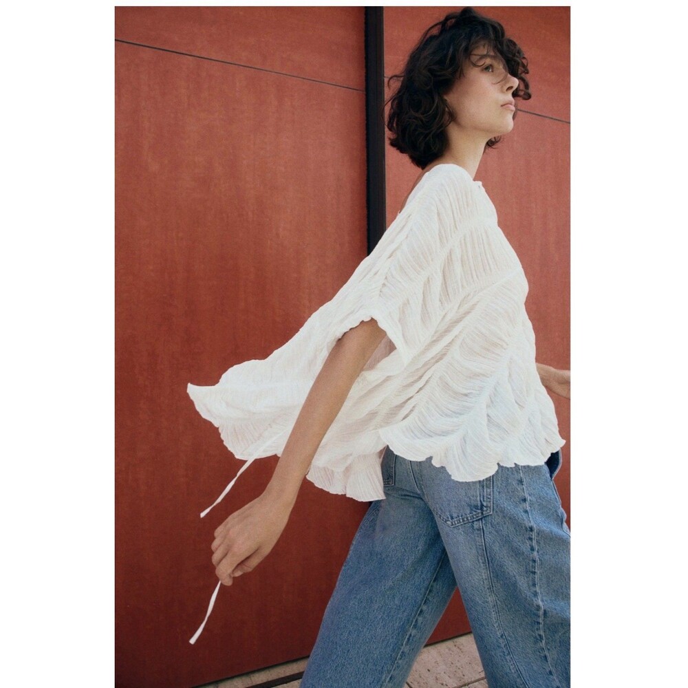 Zara Women’s TEXTURED CAPE TOP White Size XS/ S Bohemian Coastal Lagenlook